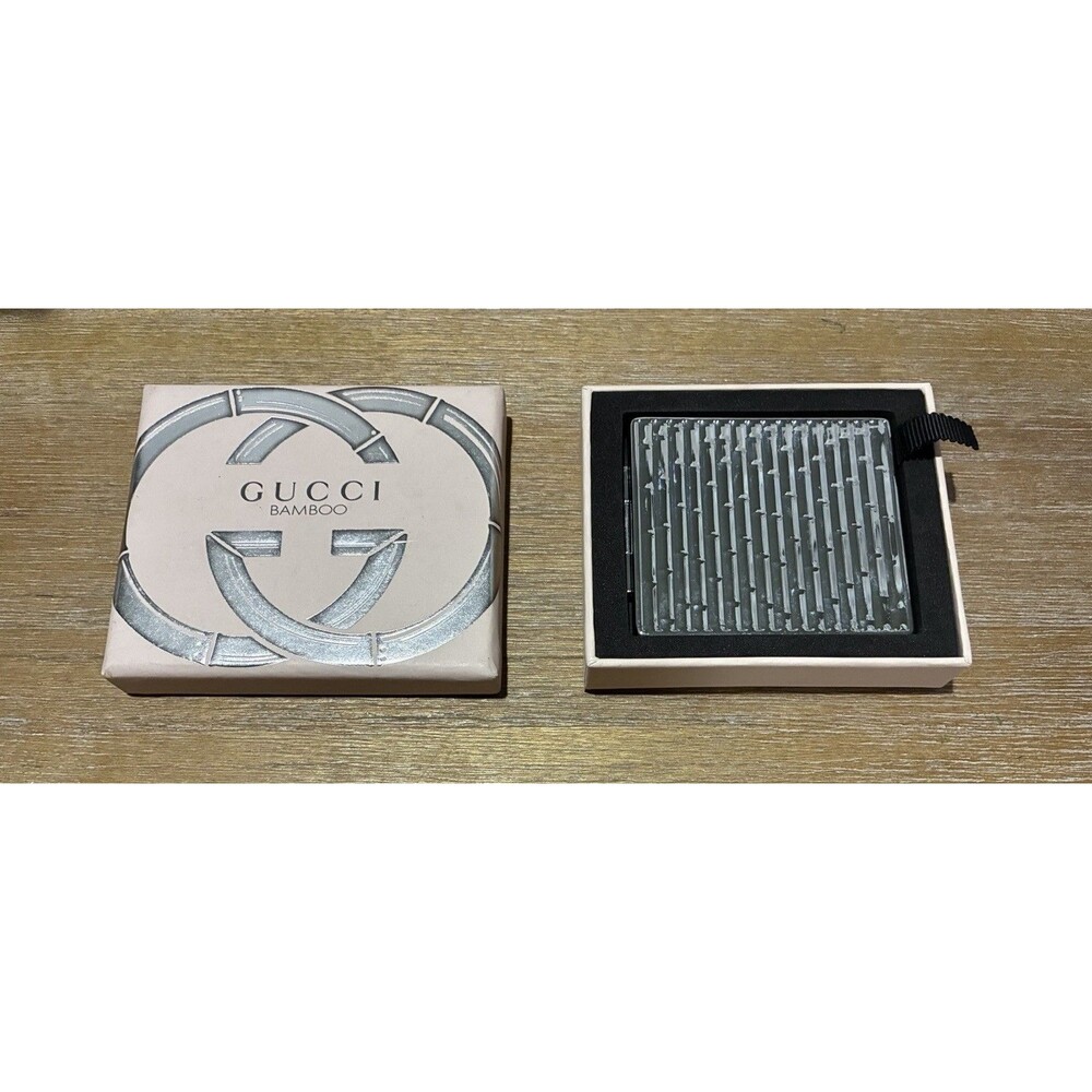 Gucci Bamboo Double Sided Silver Magnifying Mirror Handbag Purse Collectible